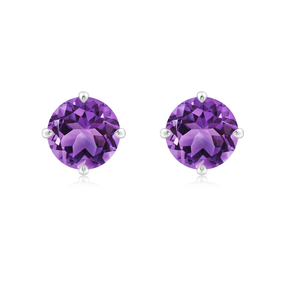 8mm AA Claw-Set Round Amethyst Solitaire Stud Earrings in S999 Silver 