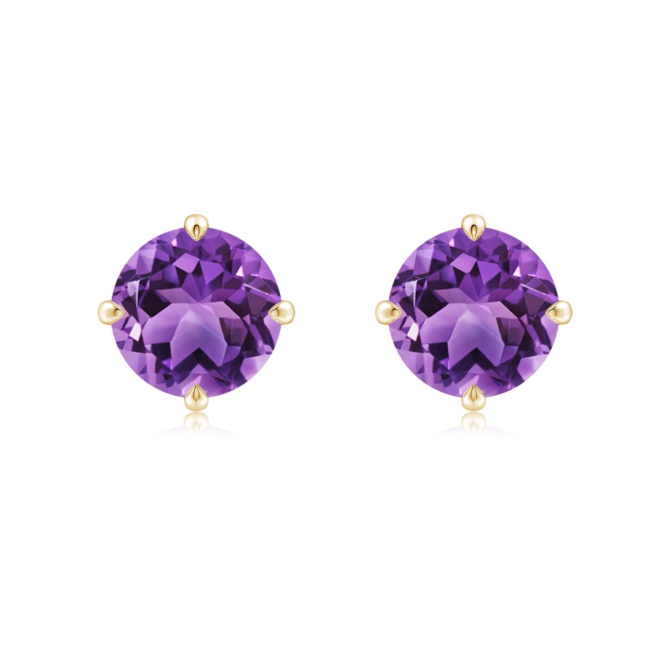 8mm AA Claw-Set Round Amethyst Solitaire Stud Earrings in Yellow Gold 
