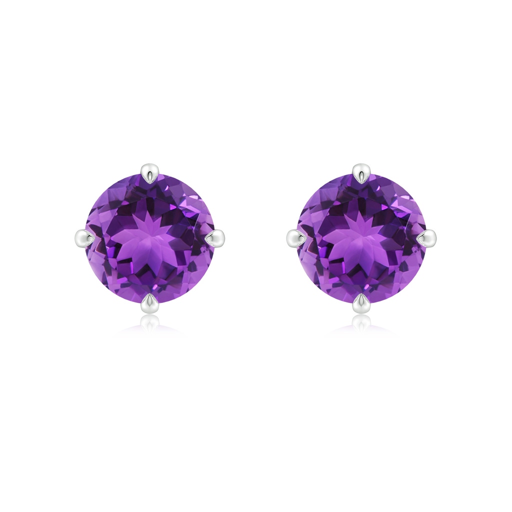 8mm AAA Claw-Set Round Amethyst Solitaire Stud Earrings in White Gold