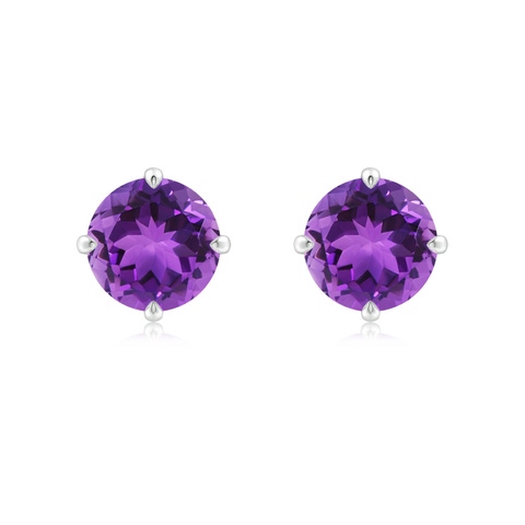 8mm AAA Claw-Set Round Amethyst Solitaire Stud Earrings in White Gold