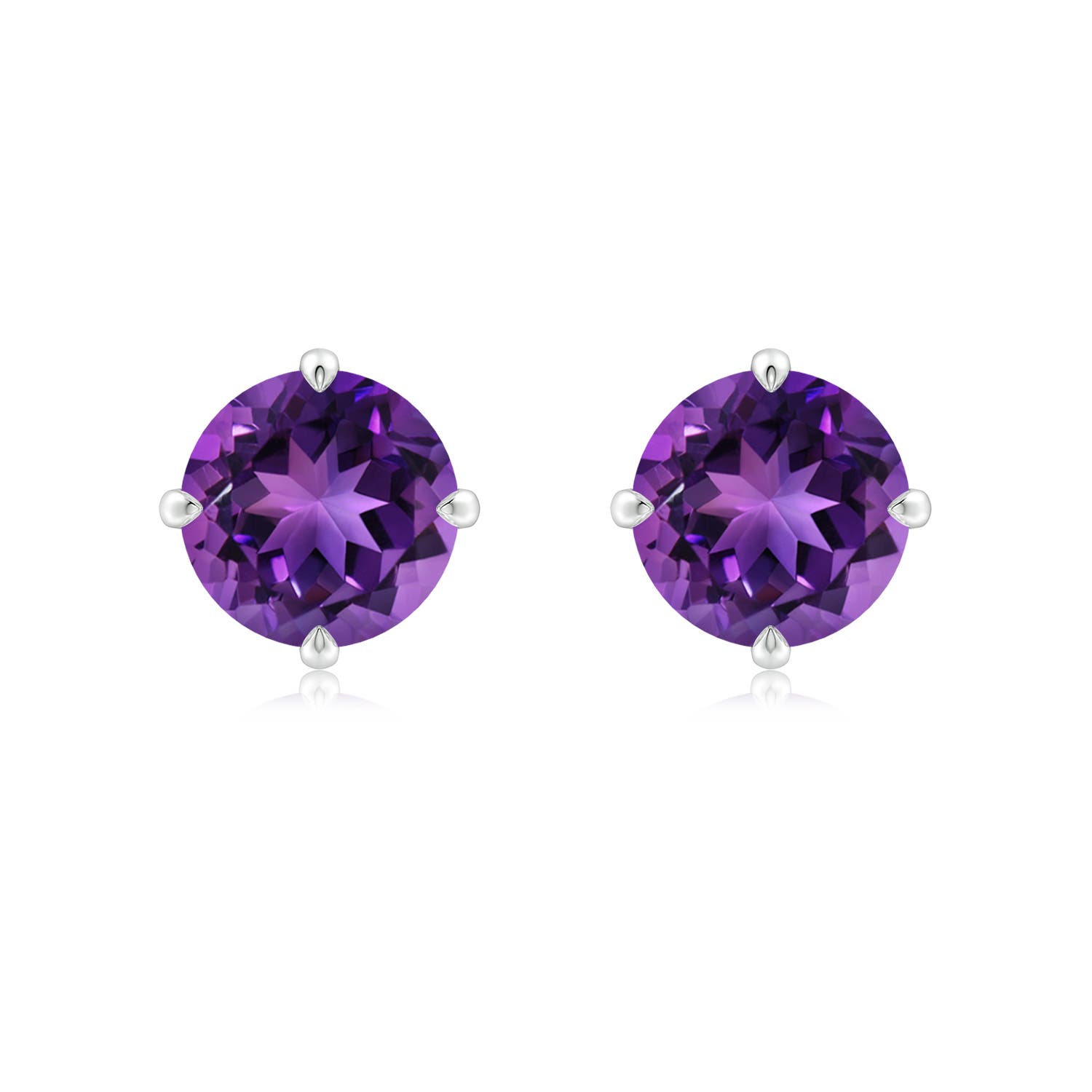 8mm AAAA Claw-Set Round Amethyst Solitaire Stud Earrings in 18K White Gold