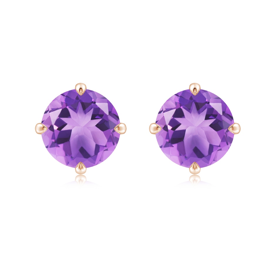 9mm A Claw-Set Round Amethyst Solitaire Stud Earrings in Rose Gold 