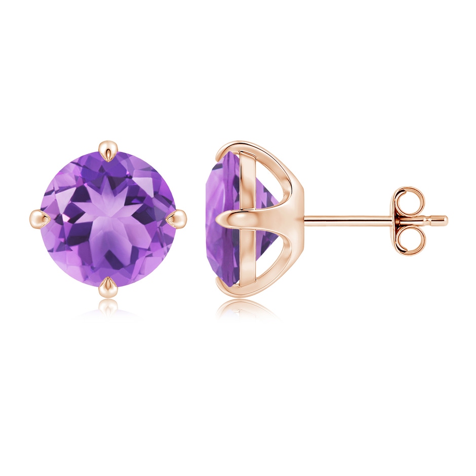 9mm A Claw-Set Round Amethyst Solitaire Stud Earrings in Rose Gold side 199