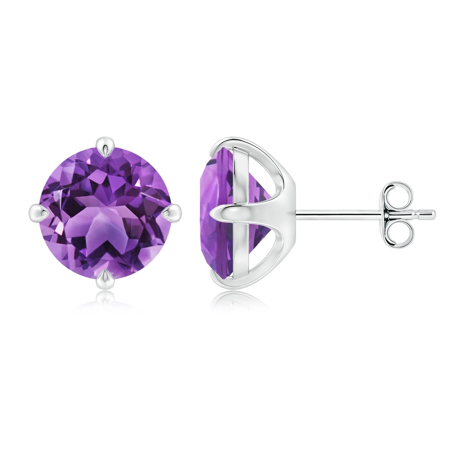 9mm AA Claw-Set Round Amethyst Solitaire Stud Earrings in S999 Silver side 199