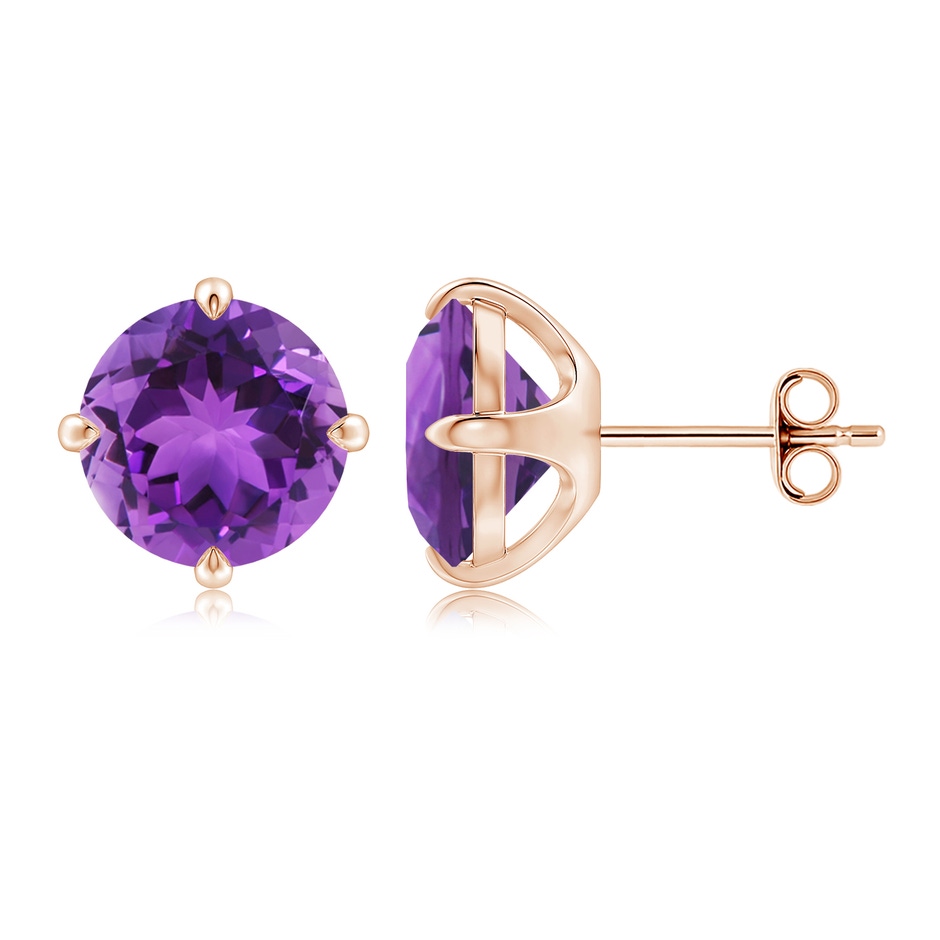 9mm AAA Claw-Set Round Amethyst Solitaire Stud Earrings in Rose Gold side 199