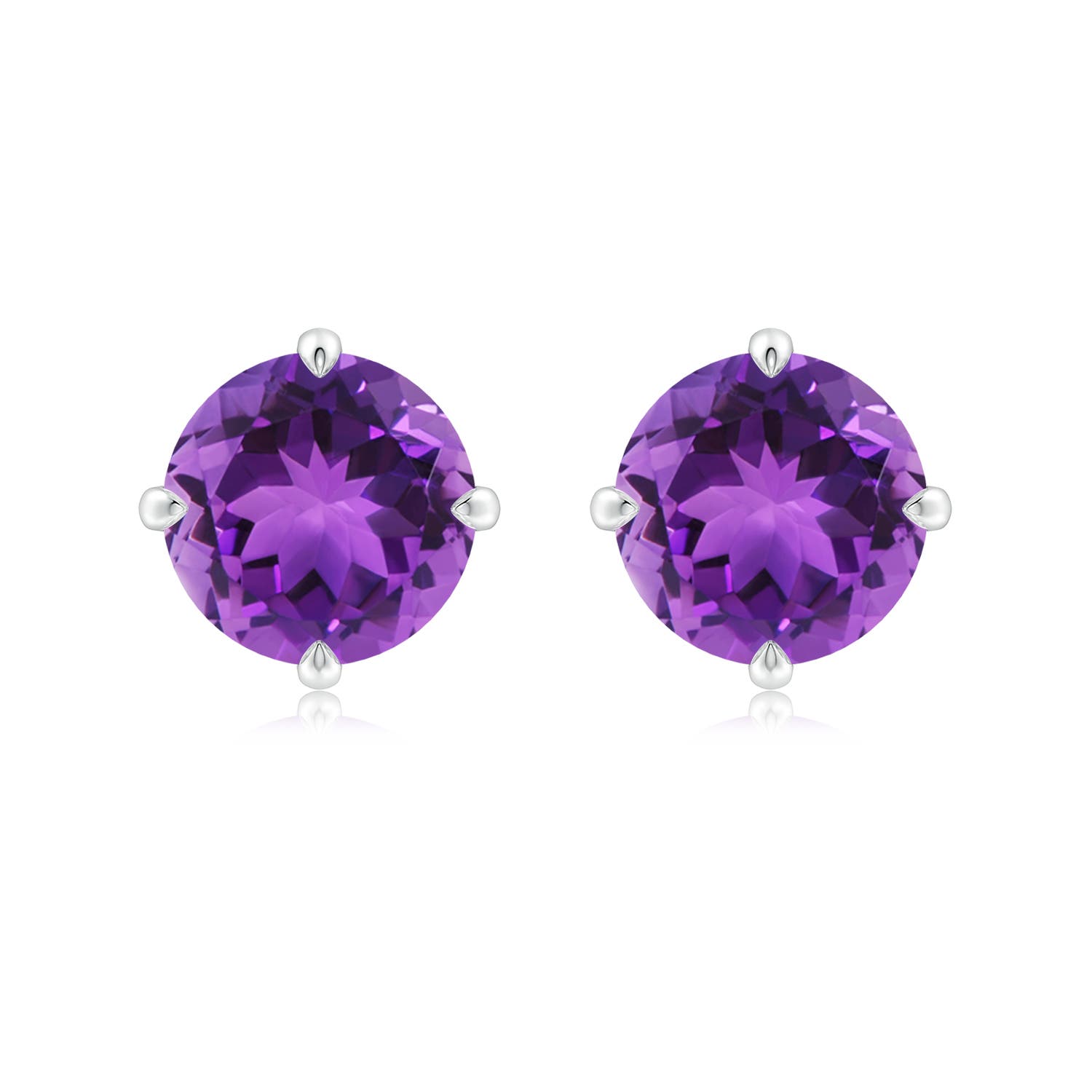 9mm AAA Claw-Set Round Amethyst Solitaire Stud Earrings in White Gold
