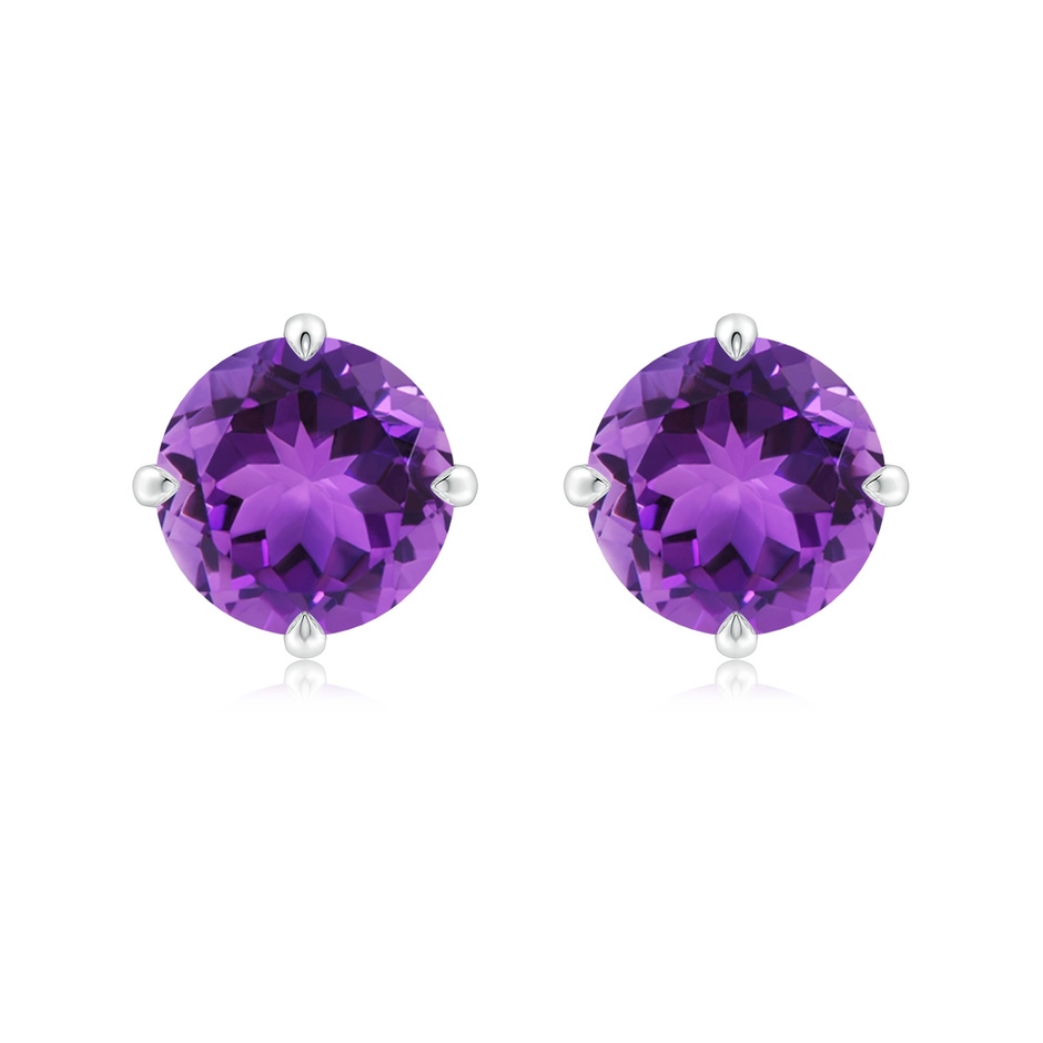 9mm AAA Claw-Set Round Amethyst Solitaire Stud Earrings in White Gold 