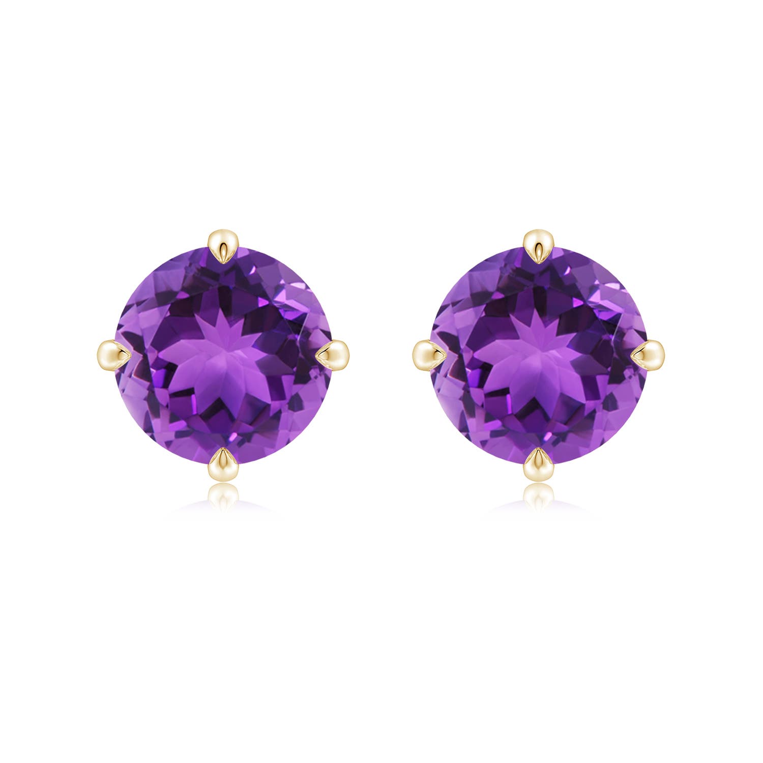 9mm AAA Claw-Set Round Amethyst Solitaire Stud Earrings in Yellow Gold