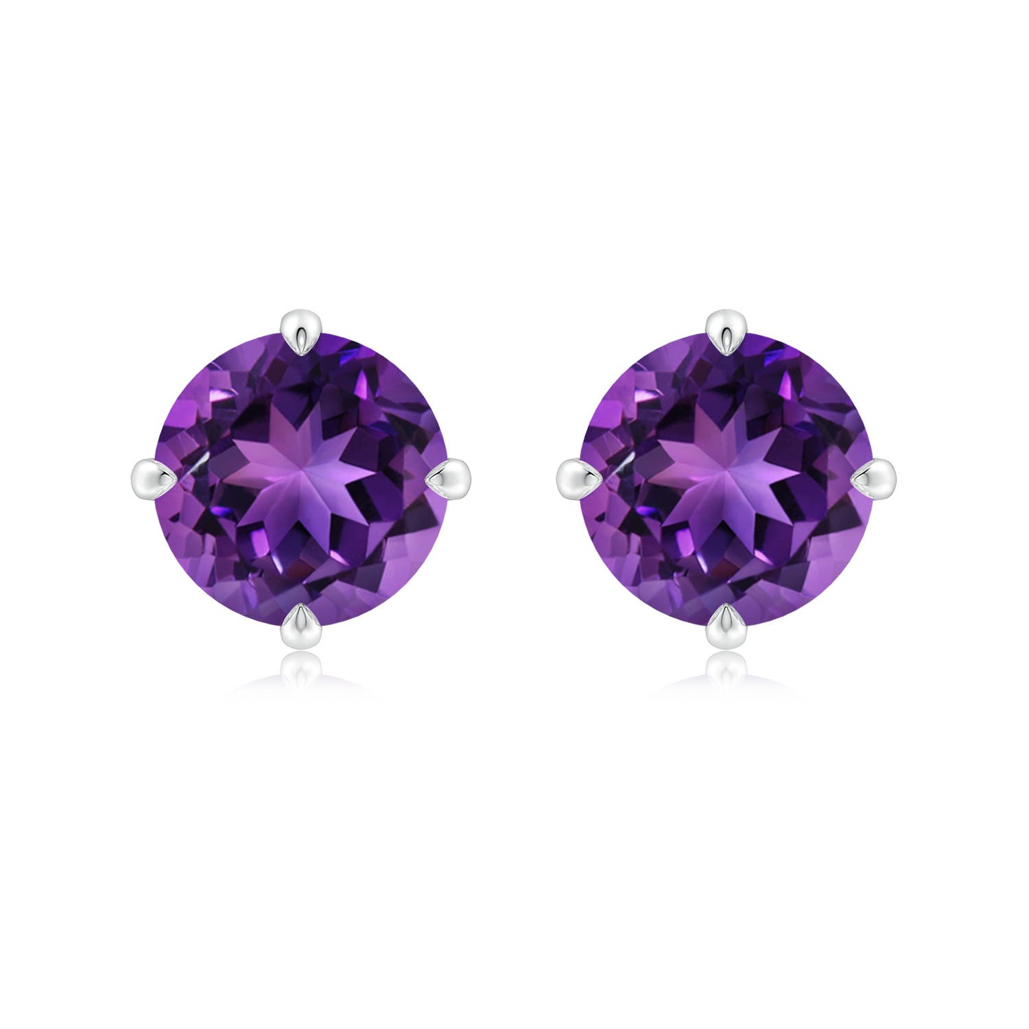 9mm AAAA Claw-Set Round Amethyst Solitaire Stud Earrings in P950 Platinum
