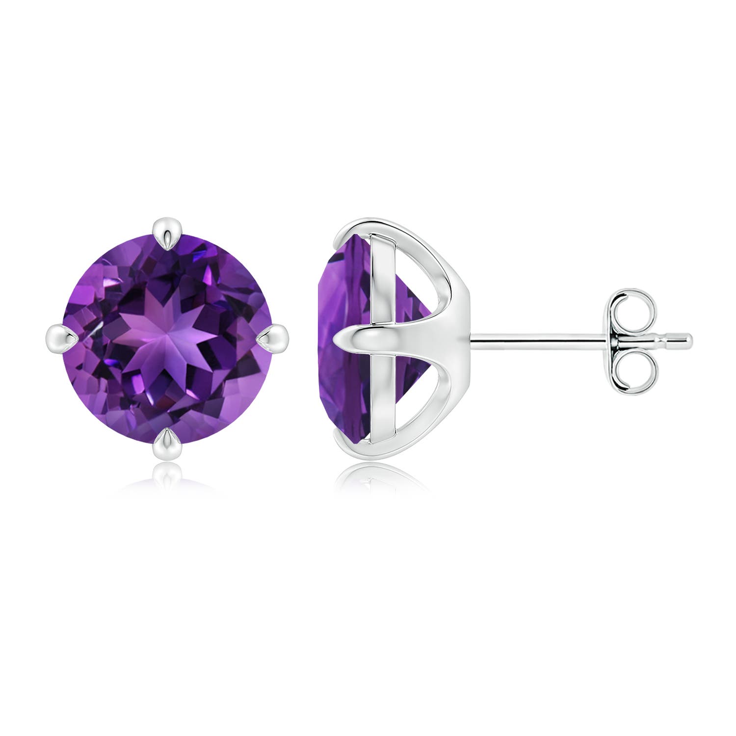 9mm AAAA Claw-Set Round Amethyst Solitaire Stud Earrings in White Gold