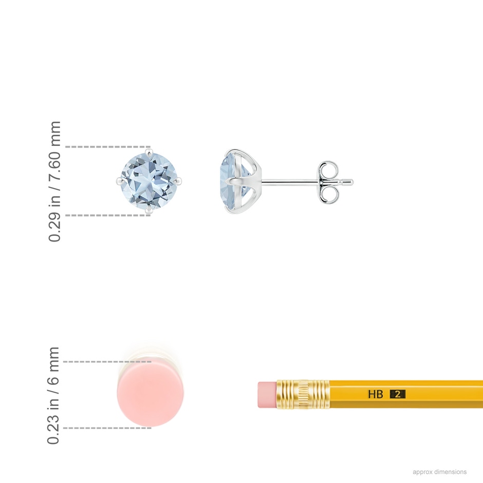 6mm A Claw-Set Round Aquamarine Solitaire Stud Earrings in P950 Platinum ruler