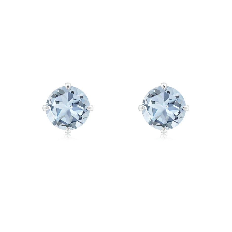 6mm A Claw-Set Round Aquamarine Solitaire Stud Earrings in S999 Silver 
