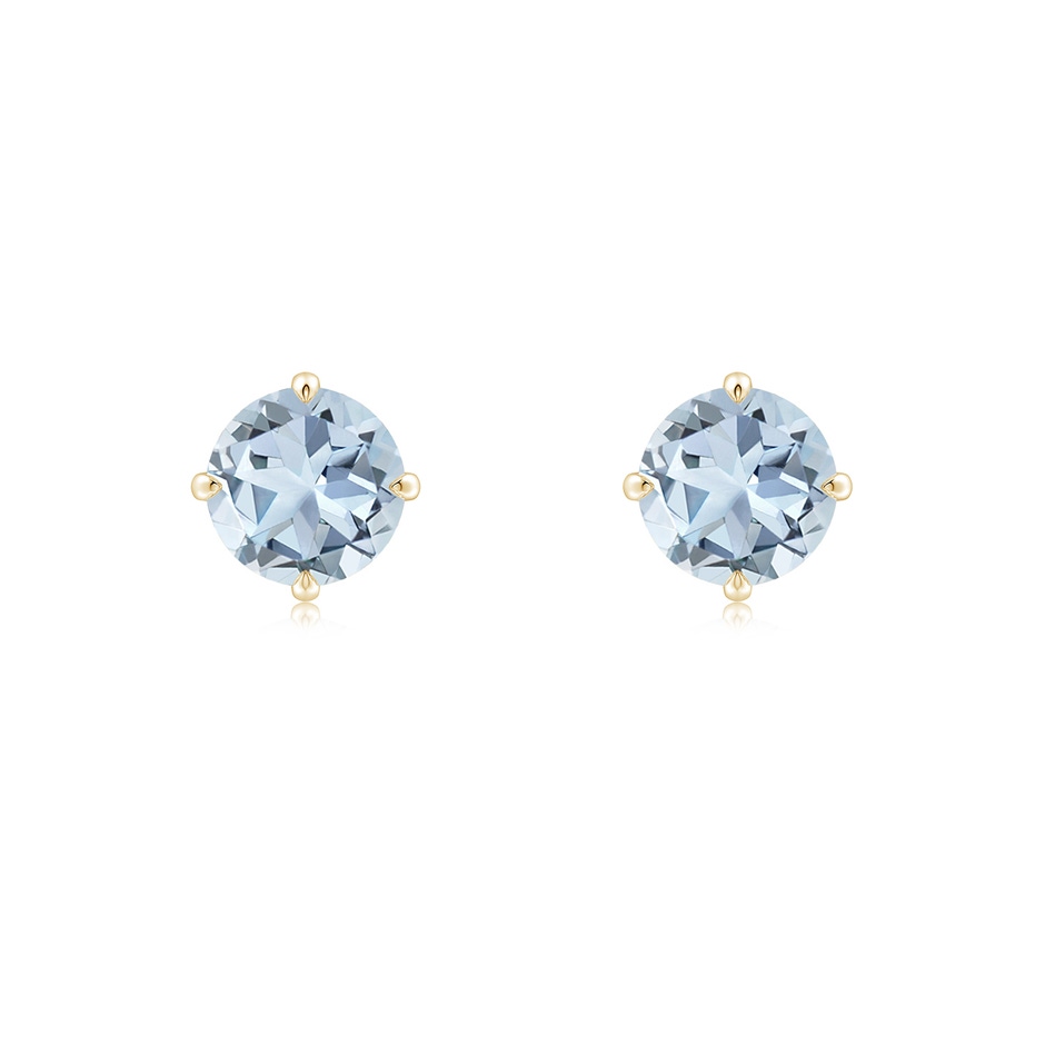 6mm A Claw-Set Round Aquamarine Solitaire Stud Earrings in Yellow Gold 