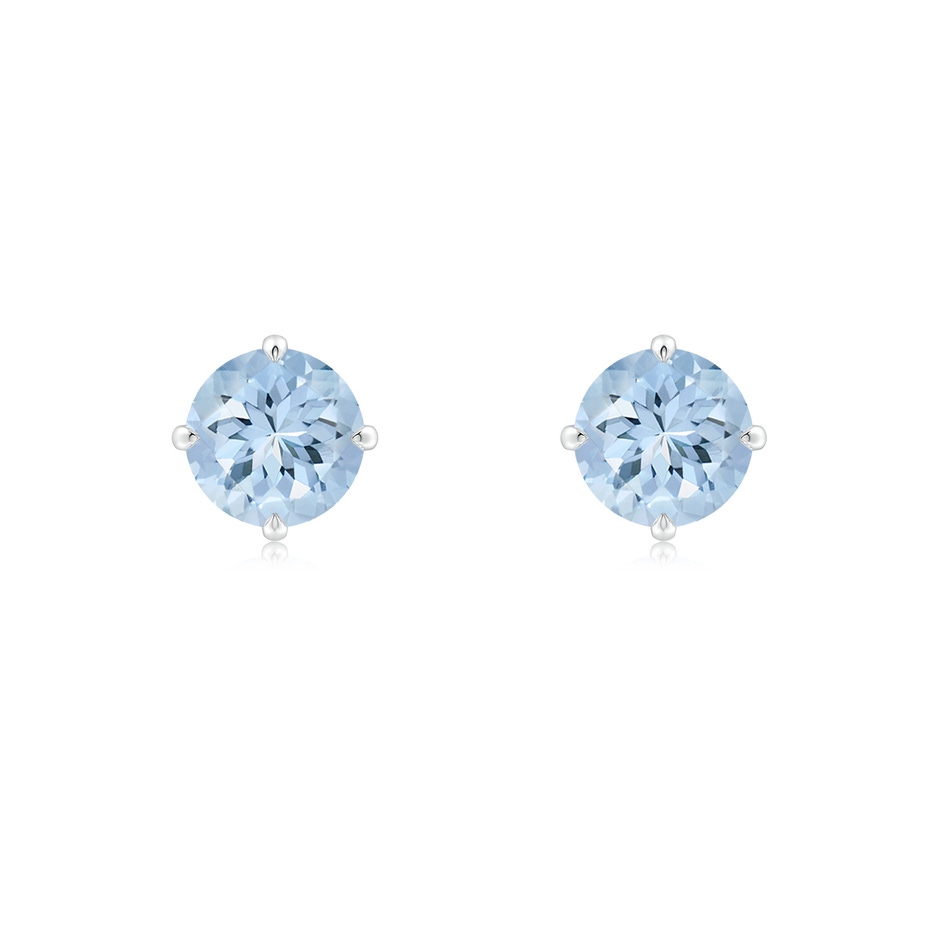 6mm AA Claw-Set Round Aquamarine Solitaire Stud Earrings in S999 Silver 
