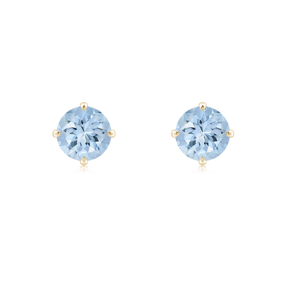 6mm AA Claw-Set Round Aquamarine Solitaire Stud Earrings in Yellow Gold 