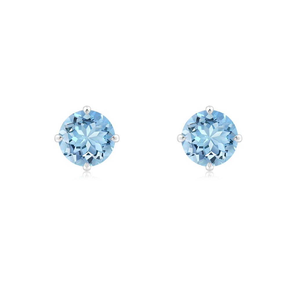 6mm AAAA Claw-Set Round Aquamarine Solitaire Stud Earrings in 18K White Gold