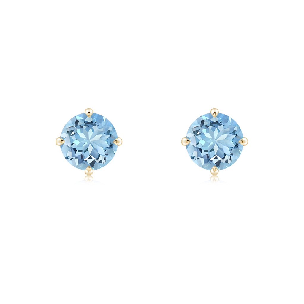 6mm AAAA Claw-Set Round Aquamarine Solitaire Stud Earrings in 18K Yellow Gold