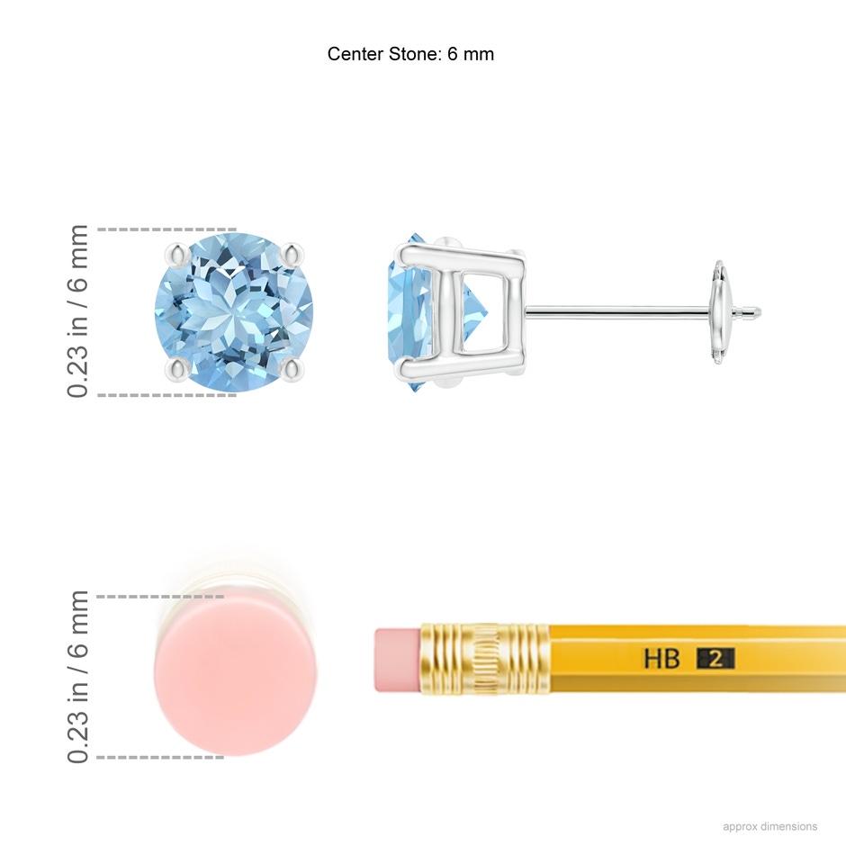 6mm AAAA Basket-Set Round Aquamarine Stud Earrings in White Gold ruler