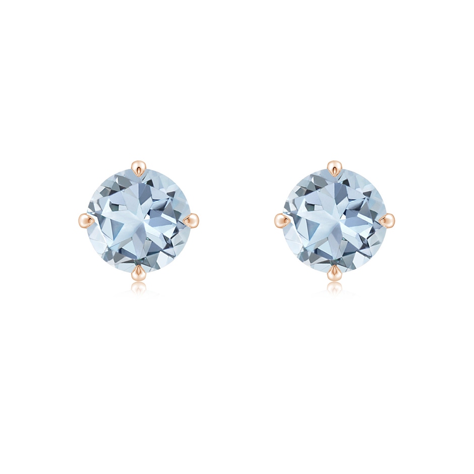 7mm A Claw-Set Round Aquamarine Solitaire Stud Earrings in Rose Gold 