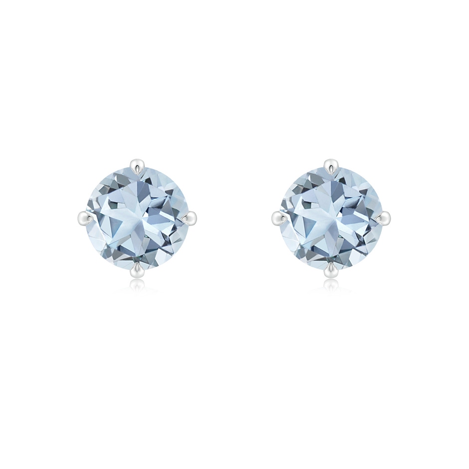7mm A Claw-Set Round Aquamarine Solitaire Stud Earrings in White Gold 