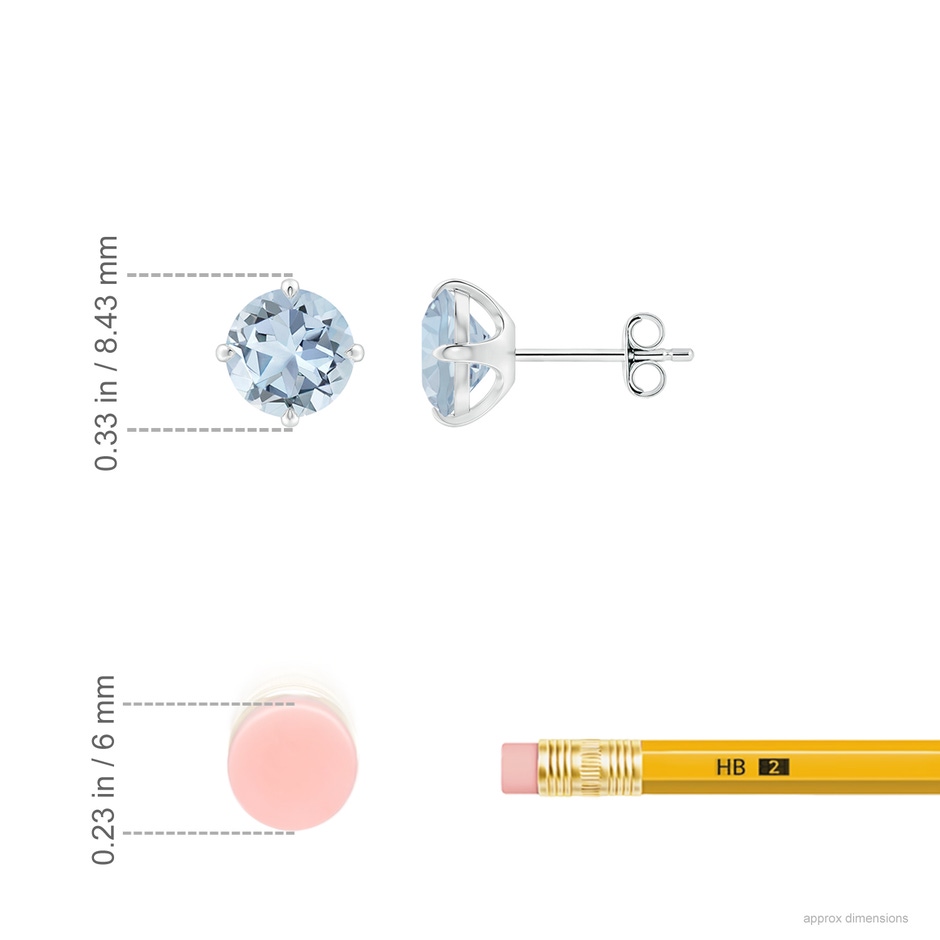 7mm A Claw-Set Round Aquamarine Solitaire Stud Earrings in White Gold ruler