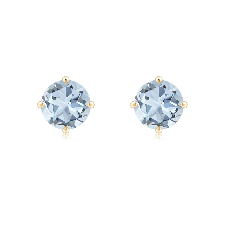 7mm A Claw-Set Round Aquamarine Solitaire Stud Earrings in Yellow Gold 