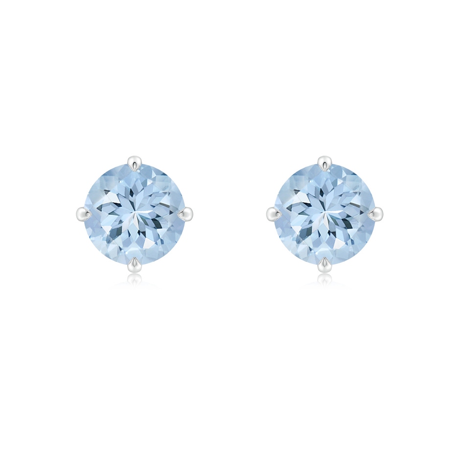 7mm AA Claw-Set Round Aquamarine Solitaire Stud Earrings in White Gold 