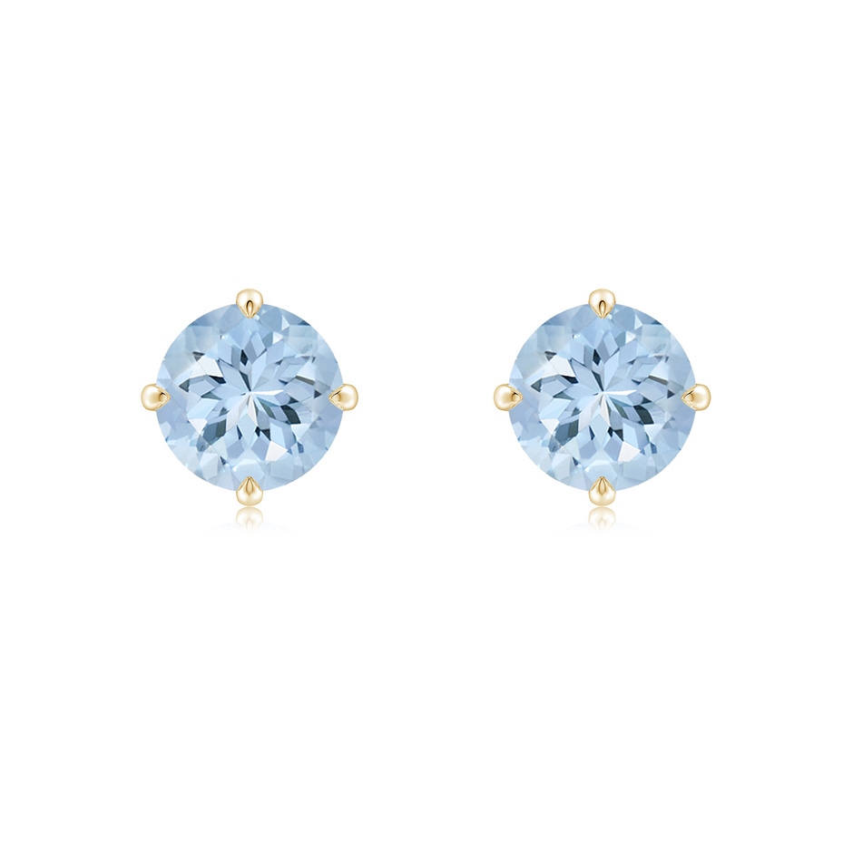 7mm AA Claw-Set Round Aquamarine Solitaire Stud Earrings in Yellow Gold 