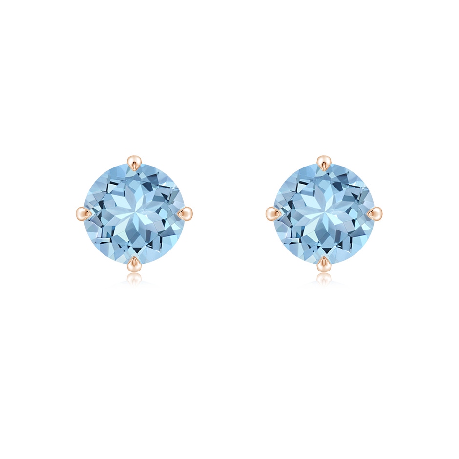 7mm AAA Claw-Set Round Aquamarine Solitaire Stud Earrings in Rose Gold 
