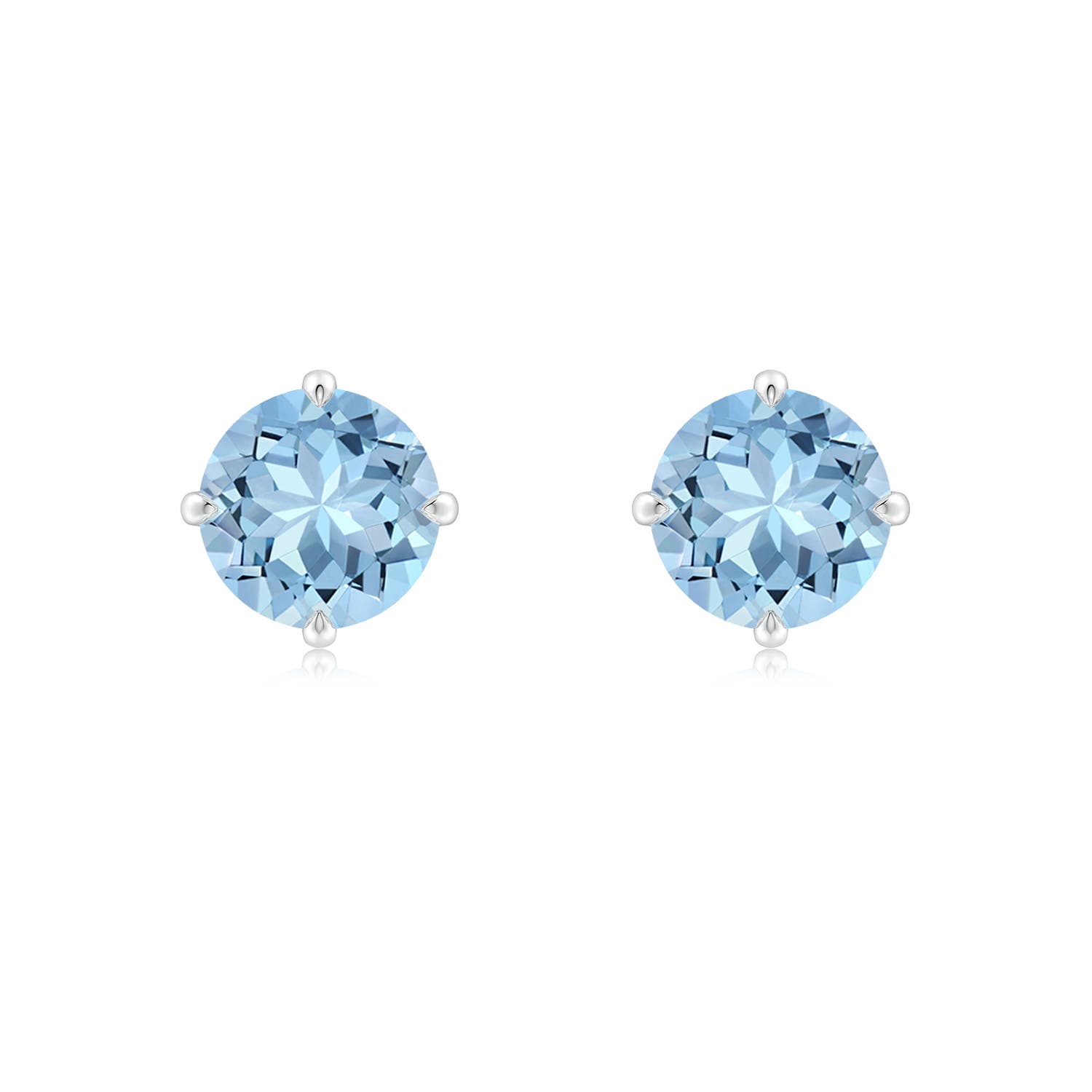 7mm AAA Claw-Set Round Aquamarine Solitaire Stud Earrings in White Gold