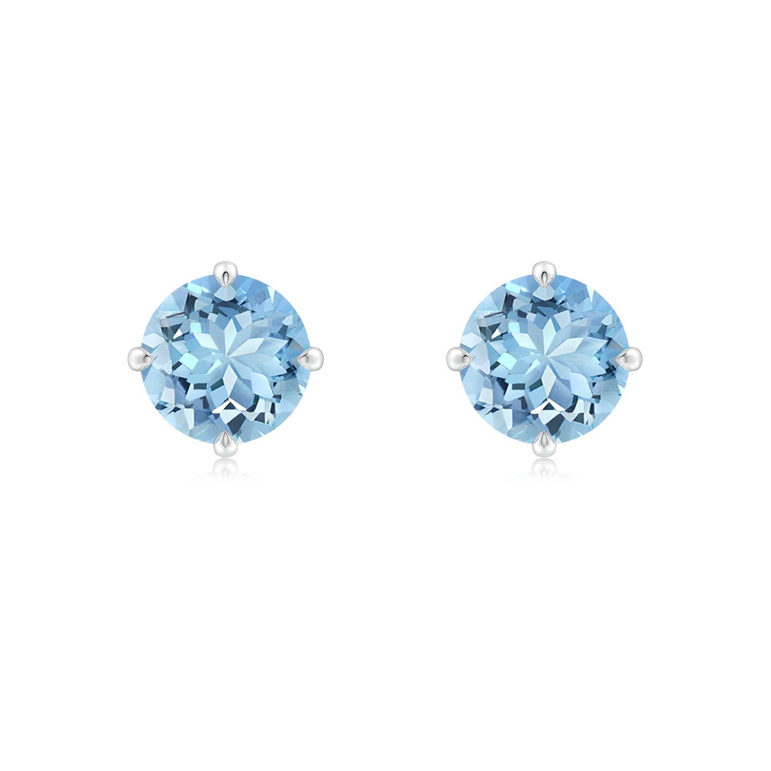 7mm AAAA Claw-Set Round Aquamarine Solitaire Stud Earrings in P950 Platinum