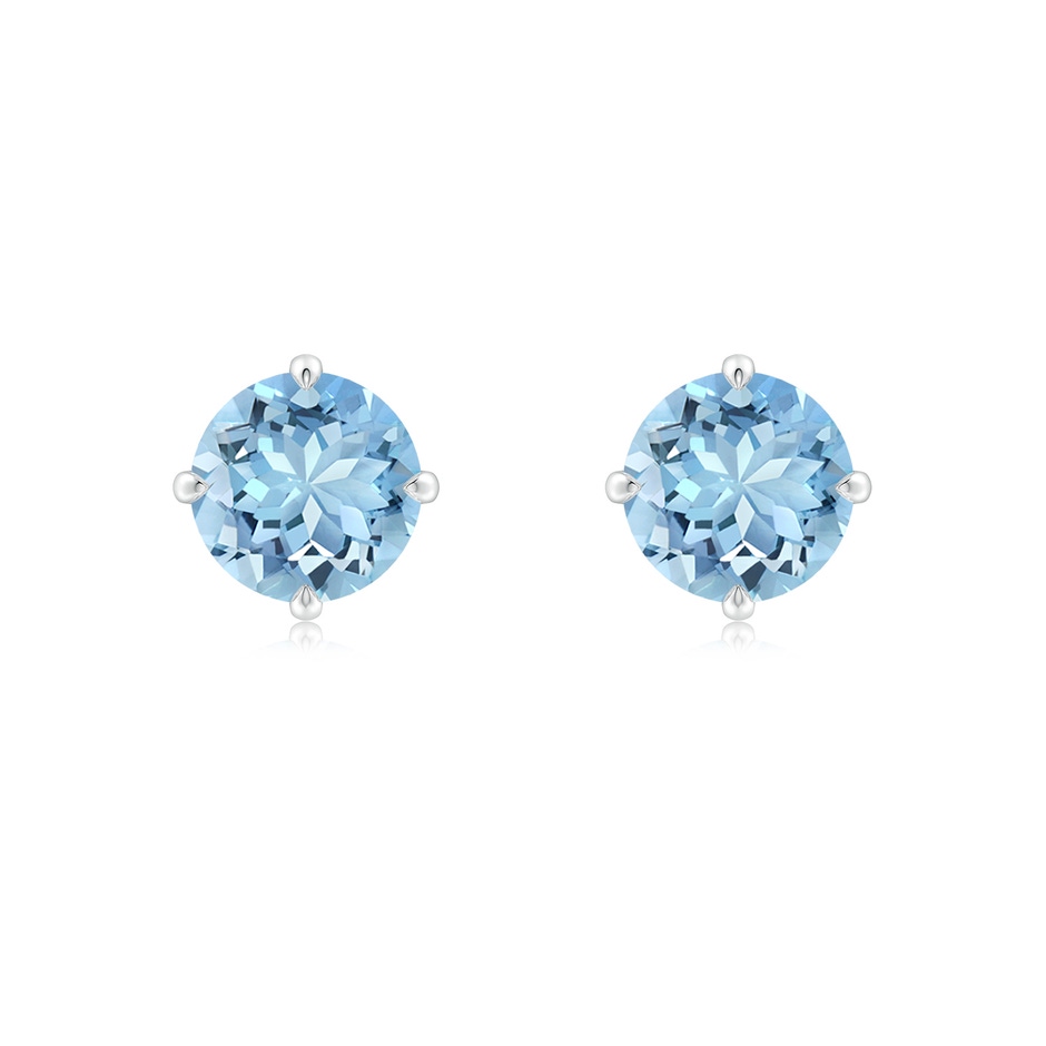 7mm AAAA Claw-Set Round Aquamarine Solitaire Stud Earrings in White Gold 