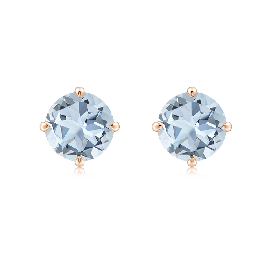 8mm A Claw-Set Round Aquamarine Solitaire Stud Earrings in Rose Gold 