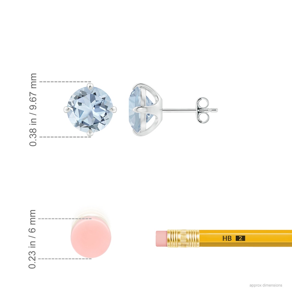 8mm A Claw-Set Round Aquamarine Solitaire Stud Earrings in White Gold ruler