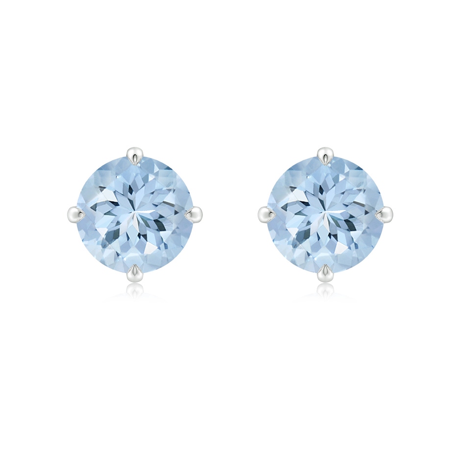 8mm AA Claw-Set Round Aquamarine Solitaire Stud Earrings in White Gold 