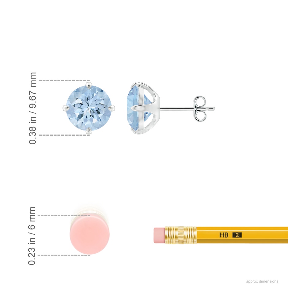 8mm AA Claw-Set Round Aquamarine Solitaire Stud Earrings in White Gold ruler