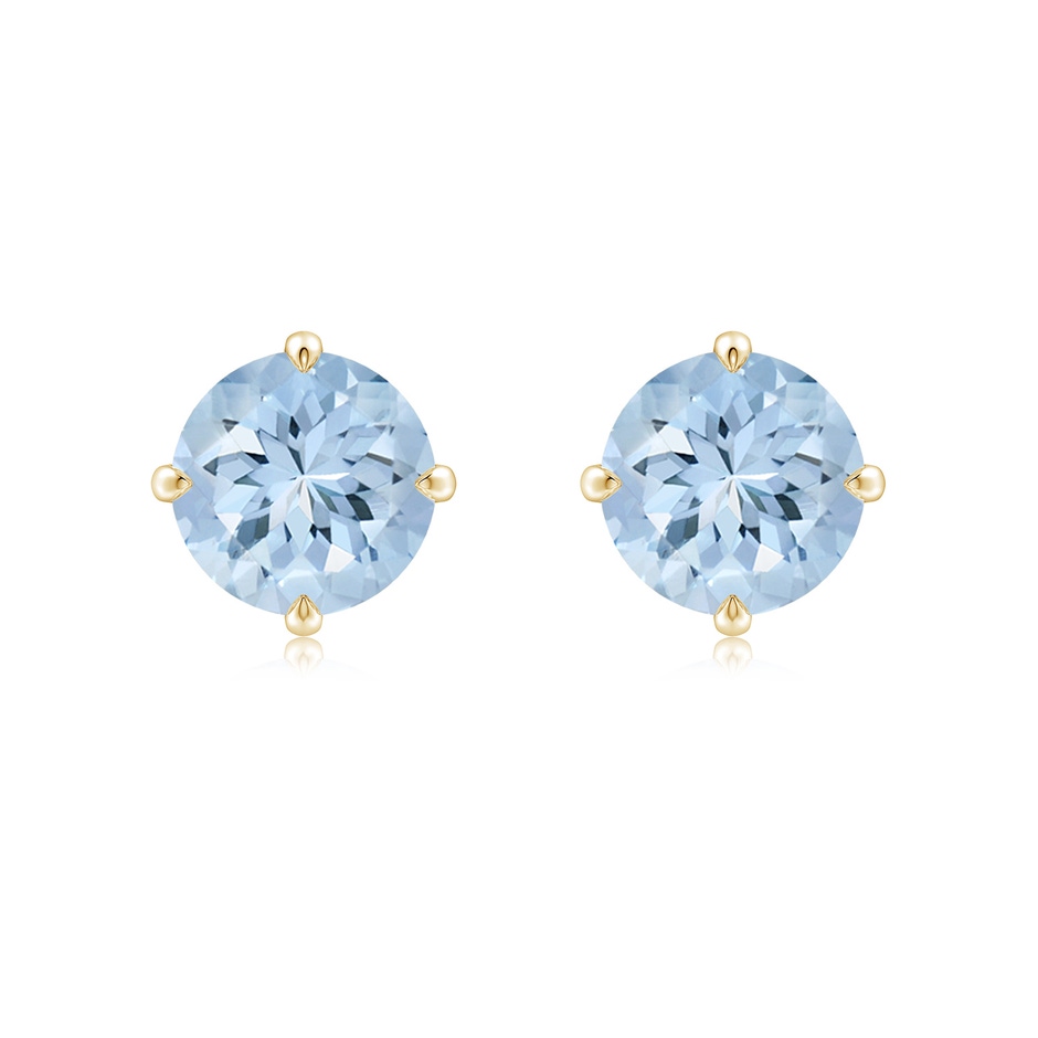 8mm AA Claw-Set Round Aquamarine Solitaire Stud Earrings in Yellow Gold 