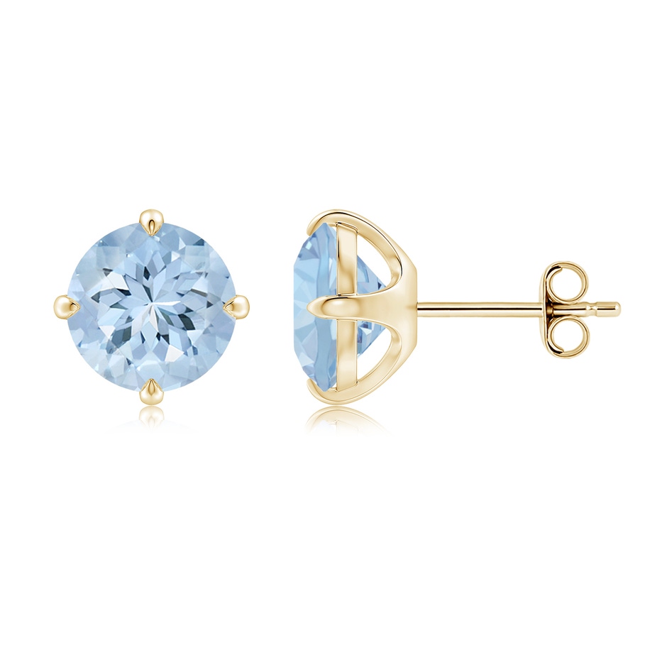 8mm AA Claw-Set Round Aquamarine Solitaire Stud Earrings in Yellow Gold side 199
