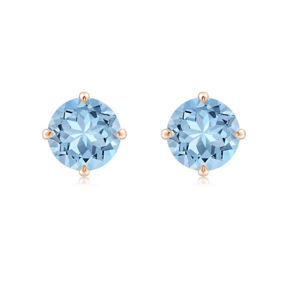 8mm AAA Claw-Set Round Aquamarine Solitaire Stud Earrings in Rose Gold 