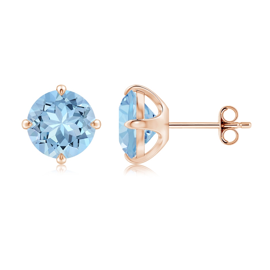 8mm AAA Claw-Set Round Aquamarine Solitaire Stud Earrings in Rose Gold side 199