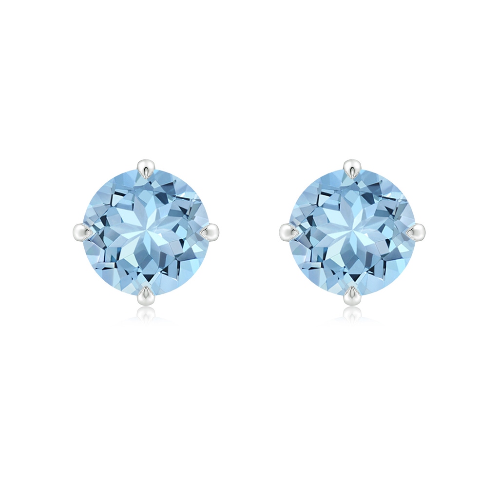8mm AAA Claw-Set Round Aquamarine Solitaire Stud Earrings in White Gold