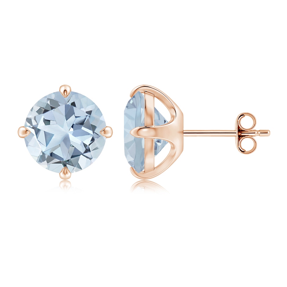 9mm A Claw-Set Round Aquamarine Solitaire Stud Earrings in Rose Gold side 199