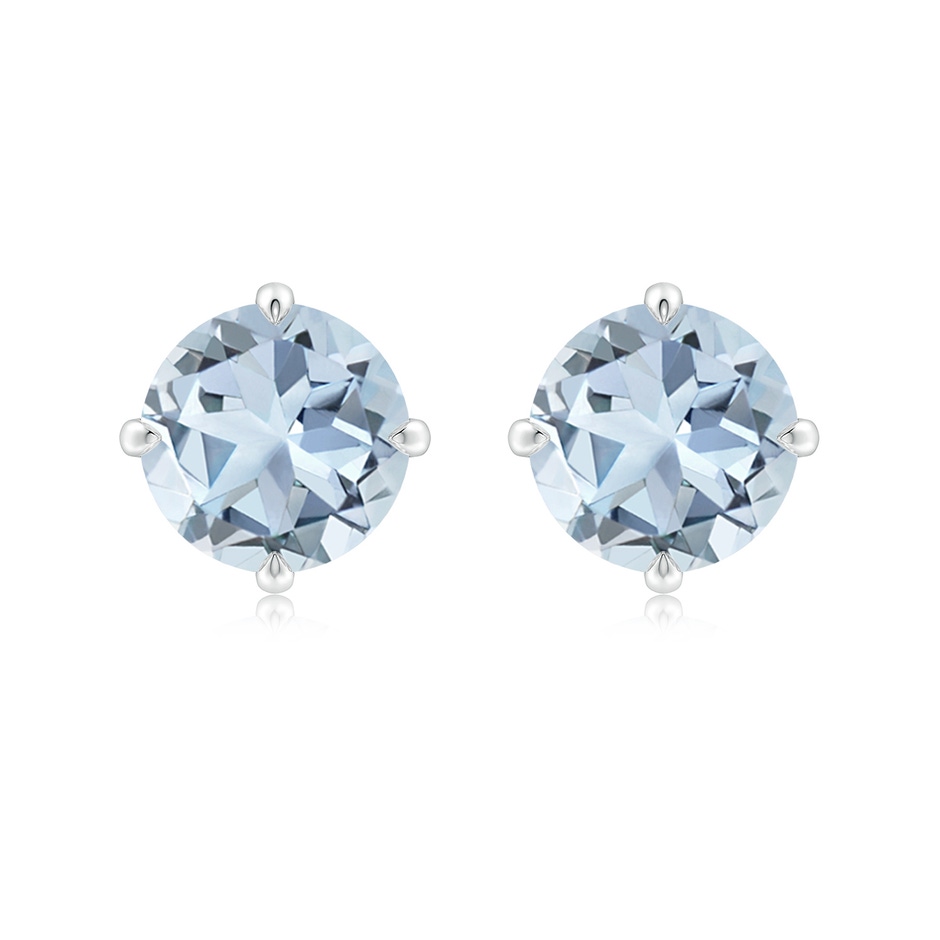 9mm A Claw-Set Round Aquamarine Solitaire Stud Earrings in White Gold 