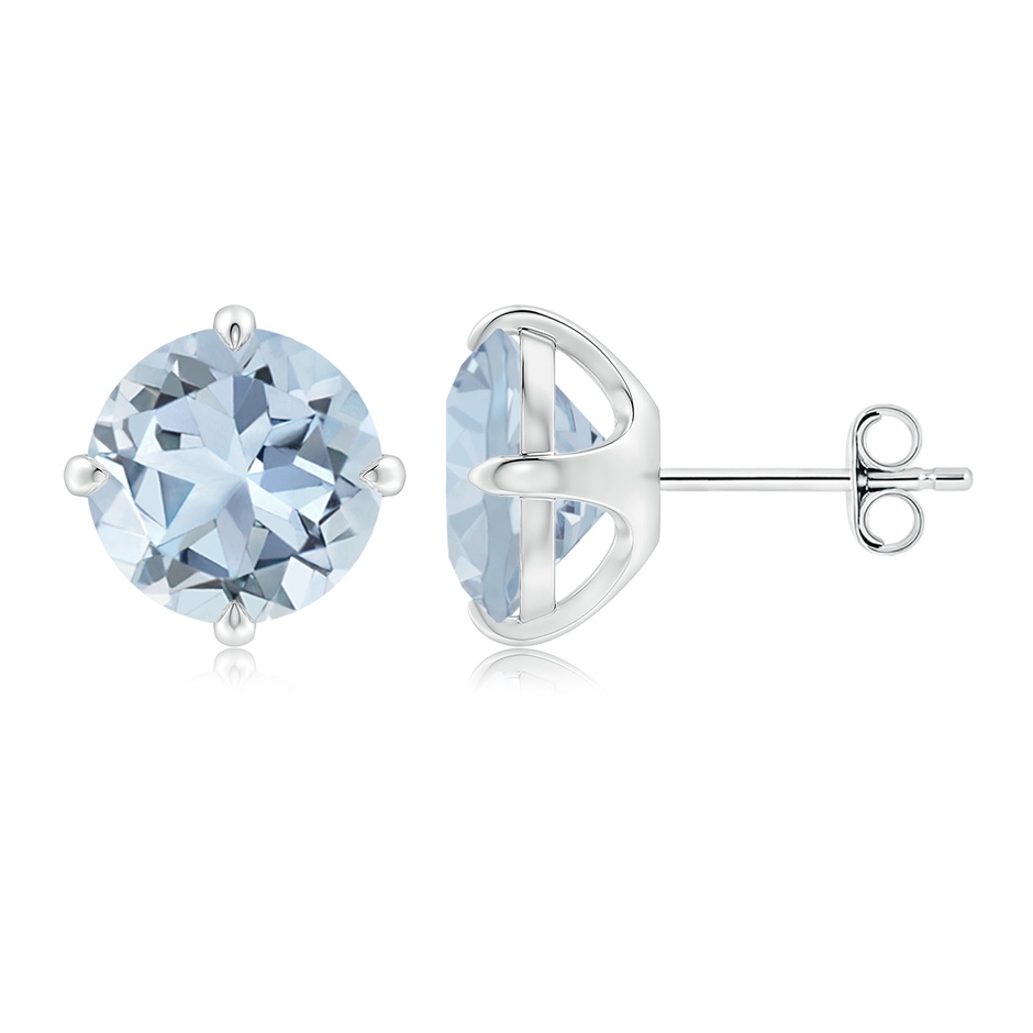 9mm A Claw-Set Round Aquamarine Solitaire Stud Earrings in White Gold side 199