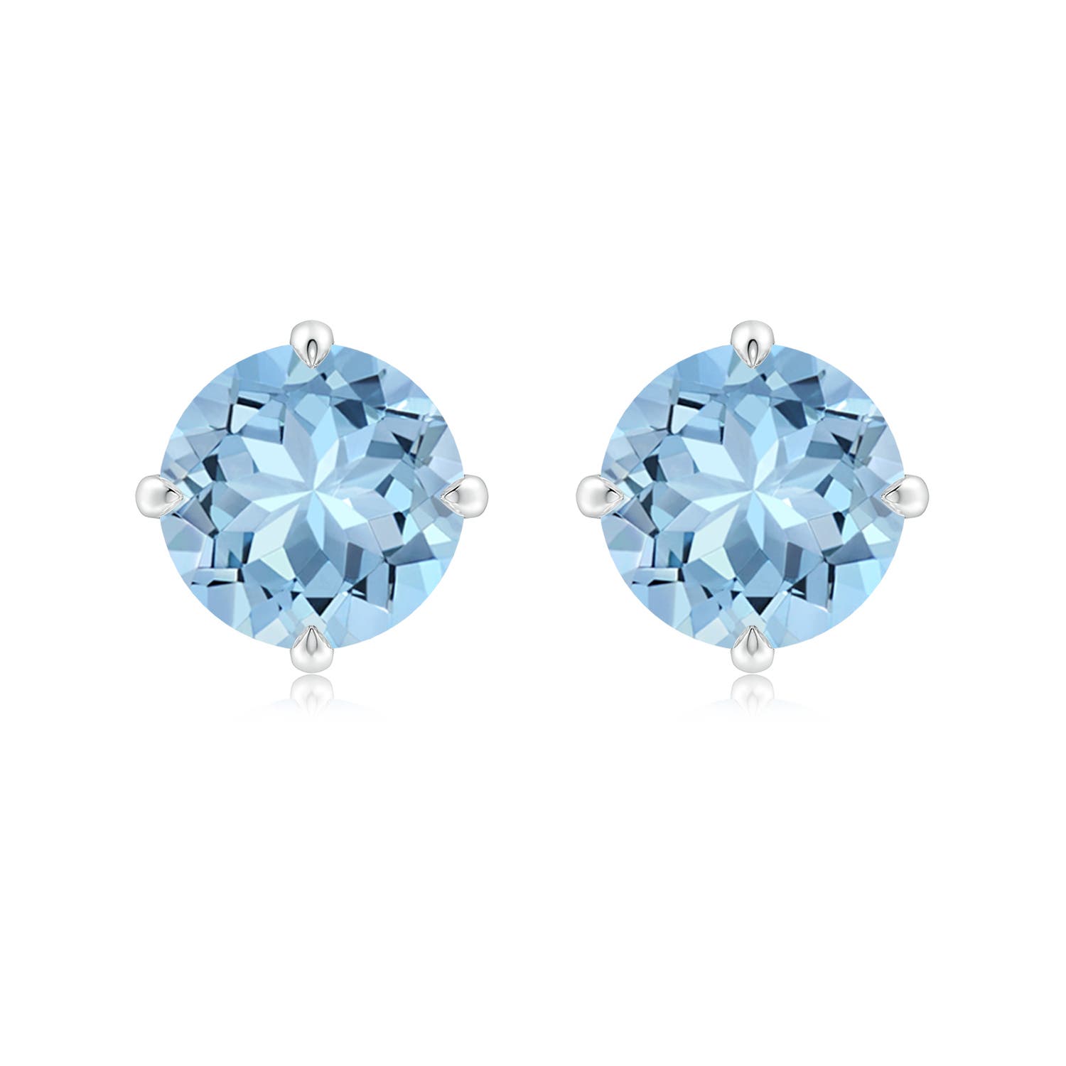 9mm AAA Claw-Set Round Aquamarine Solitaire Stud Earrings in P950 Platinum