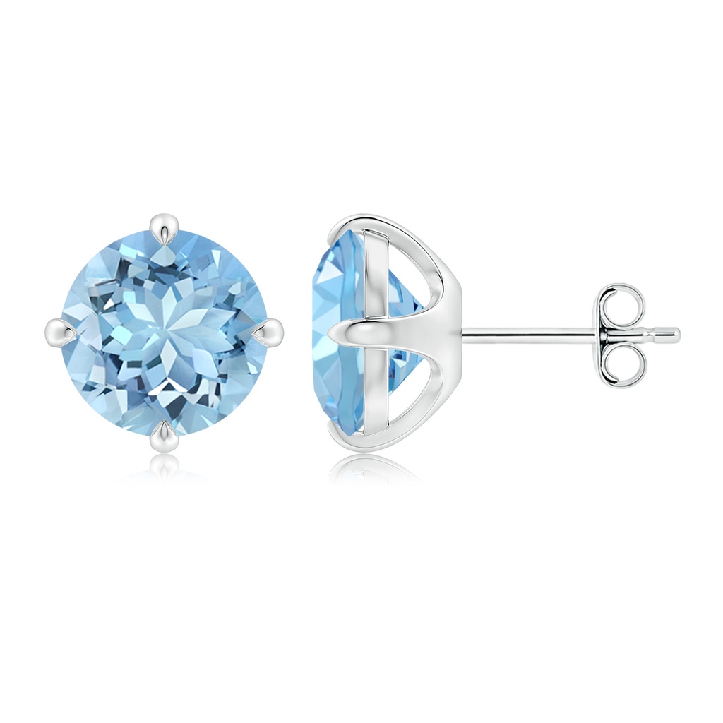 9mm AAAA Claw-Set Round Aquamarine Solitaire Stud Earrings in S999 Silver - side 199