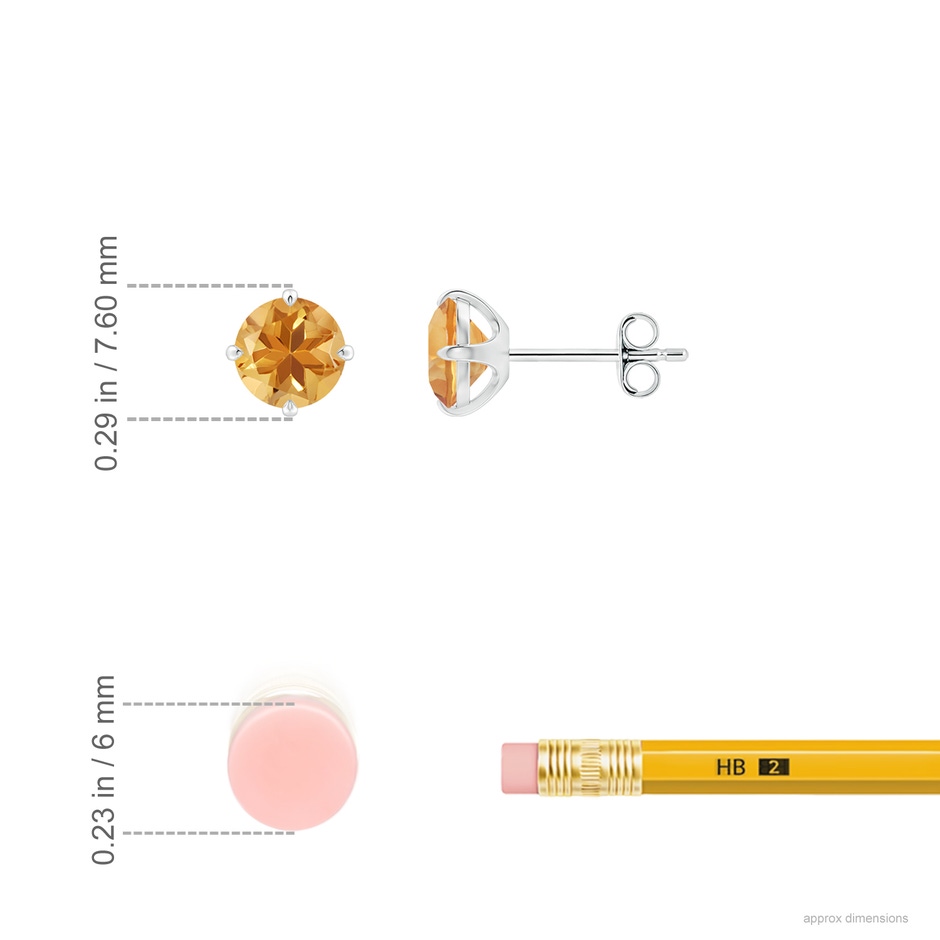 6mm A Claw-Set Round Citrine Solitaire Stud Earrings in White Gold ruler