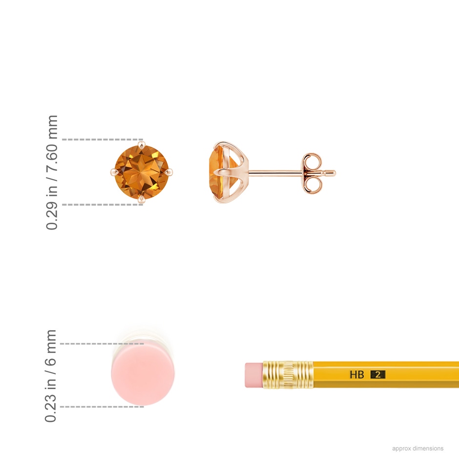 6mm AAA Claw-Set Round Citrine Solitaire Stud Earrings in Rose Gold ruler