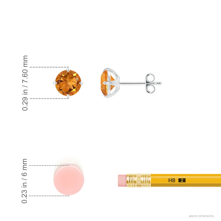 6mm AAA Claw-Set Round Citrine Solitaire Stud Earrings in S999 Silver ruler