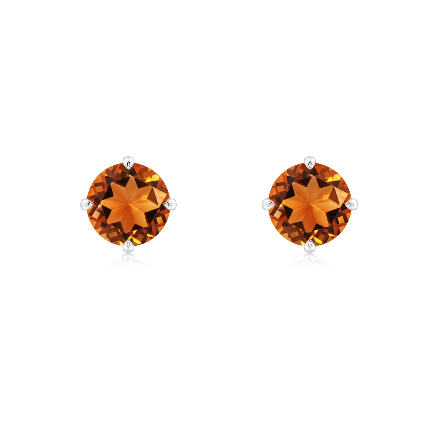 6mm AAAA Claw-Set Round Citrine Solitaire Stud Earrings in S999 Silver